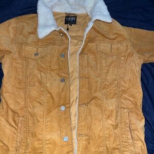 MAN Tan Corduroy Jean Jacket with White Collar